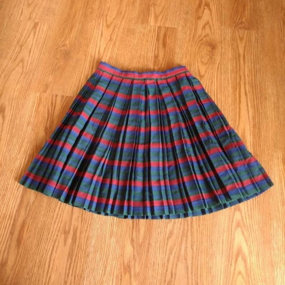 Vintage Pleated Skirt 50s 60s XS 25" Waist Red Green Blue Rockabilly Handmade - Picture 4 of 15